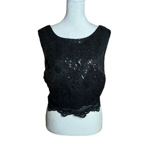 Y2K Black Lace Sequin Sleeveless Crop Top Zip Whimsygoth Jodi Kristopher Sz XL